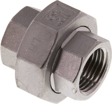 Unión Conector Recto Rp1/2'' Hembra Acero Inoxidable Junta Plana PTFE 16bar (224.8psi)