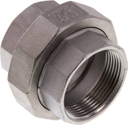 Union Straight Connector Rp1 1/2'' Female Stainless Steel Flat Seal PTFE 16bar (224.8psi)