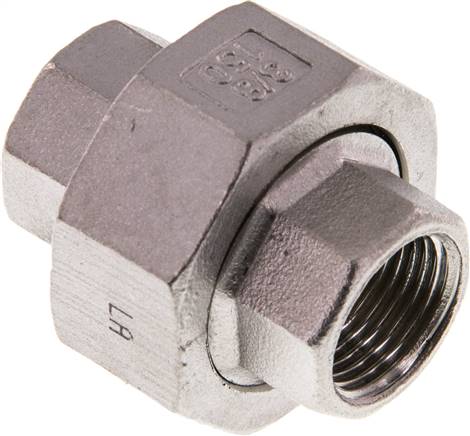 Racor recto de unión Rp3/8'' Hembra Acero inoxidable Junta plana PTFE 16bar (224.8psi)