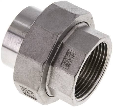 Union Straight Connector Rp1 1/4'' Female x 42.4mm Weld End Stainless Steel Conical Seal 16bar (224.8psi)