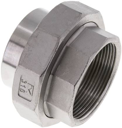 Union Straight Connector Rp2'' Female x 60.3mm Weld End Stainless Steel Conical Seal 16bar (224.8psi)