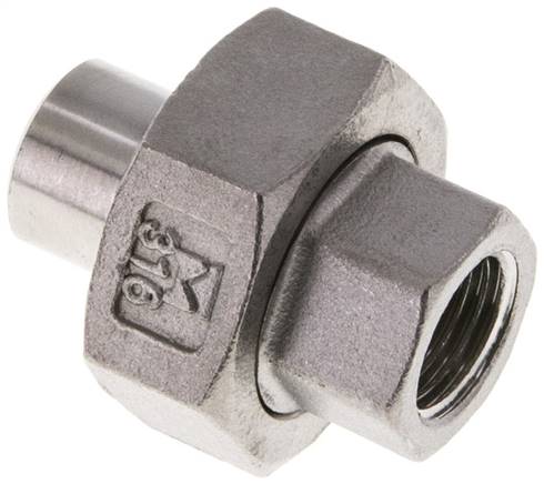 Union Straight Connector Rp1/4'' Female x 13.5mm Weld End Stainless Steel Conical Seal 16bar (224.8psi)