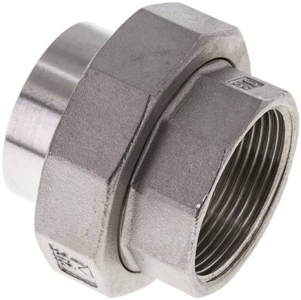 Union Straight Connector Rp1 1/2'' Female x 48.3mm Weld End Stainless Steel Conical Seal 16bar (224.8psi)