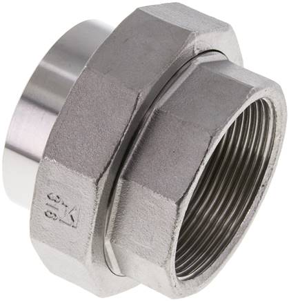 Union Straight Connector Rp2'' Female x 60.3mm Weld End Stainless Steel Flat Seal PTFE 150bar (2107.5psi)