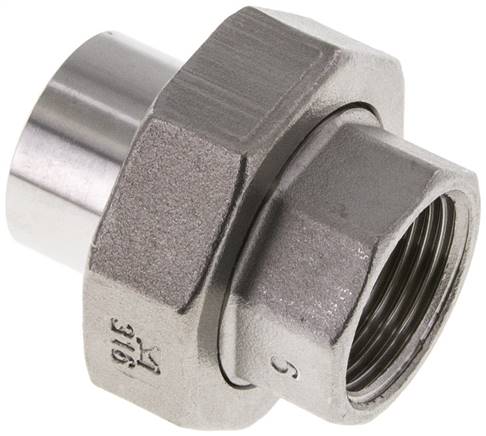 Union Straight Connector Rp3/8'' Female x 17.2mm Weld End Stainless Steel Flat Seal PTFE 150bar (2107.5psi)