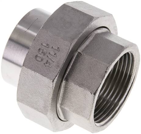 Union Straight Connector Rp1 1/4'' Female x 42.4mm Weld End Stainless Steel Flat Seal PTFE 150bar (2107.5psi)