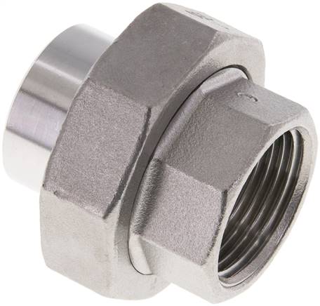 Racor recto de unión Rp1'' Hembra x 33,7mm Extremo para soldar Acero inoxidable Junta plana PTFE 150bar (2107,5psi)