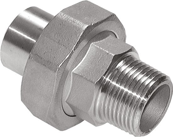 Union Straight Connector R1'' Male x 33.7mm Weld End Stainless Steel Conical Seal 16bar (224.8psi)