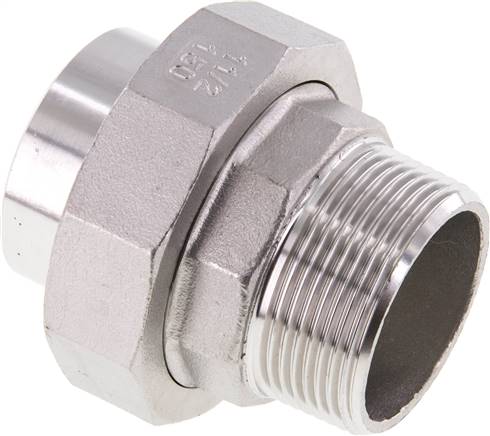 Union Straight Connector R1 1/2'' Male x 48.3mm Weld End Stainless Steel Conical Seal 16bar (224.8psi)