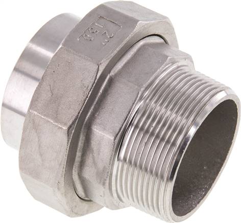 Union Straight Connector R2'' Male x 60.3mm Weld End Stainless Steel Conical Seal 16bar (224.8psi)