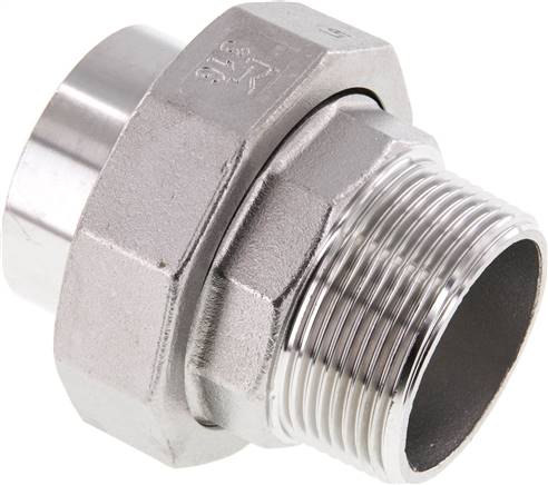 Racor recto de unión R1 1/2'' Macho x 48,3mm Extremo para soldar Acero inoxidable Junta plana PTFE 16bar (224,8psi)