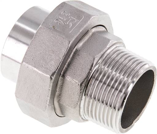 Racor recto de unión R1 1/4'' Macho x 42,4mm Extremo para soldar Acero inoxidable Junta plana PTFE 16bar (224,8psi)