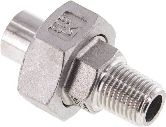 Racor recto de unión R1/4'' Macho x 13,5mm Extremo para soldar Acero inoxidable Junta plana PTFE 16bar (224,8psi)