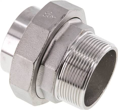 Gerader Verschraubungsstutzen R2'' Außengewinde x 60,3mm Schweißende Edelstahl Flachdichtung PTFE 16bar (224,8psi)