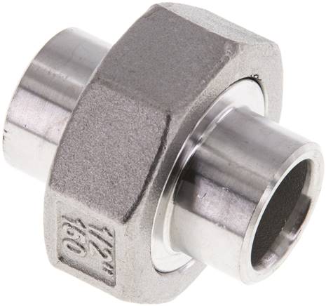 Union Straight Connector 21.3mm Weld End Stainless Steel Conical Seal 16bar (224.8psi)