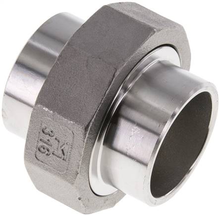 Racor recto de unión 42,4 mm Extremo para soldar Acero inoxidable Junta plana PTFE 16bar (224,8psi)