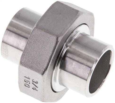 Racor recto de unión 26,9 mm Extremo para soldar Acero inoxidable Junta plana PTFE 16bar (224,8psi)