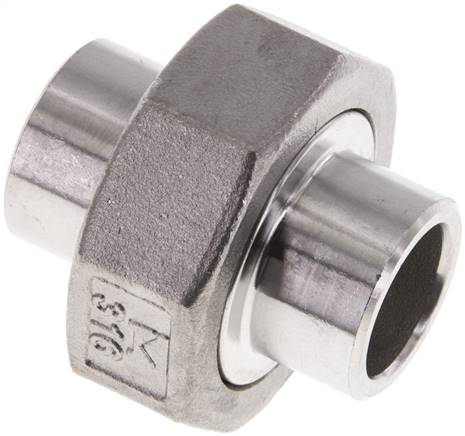 Racor recto de unión 21,3 mm Extremo para soldar Acero inoxidable Junta plana PTFE 16bar (224,8psi)