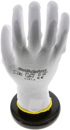 Protective Gloves Fine Knit PU Coating White Size 6