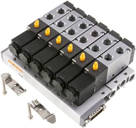 G1/4'' 6x Pneumatic Valve Terminal 24V DC 1.5-8bar/21.0-112psi Multi-pole E.MC