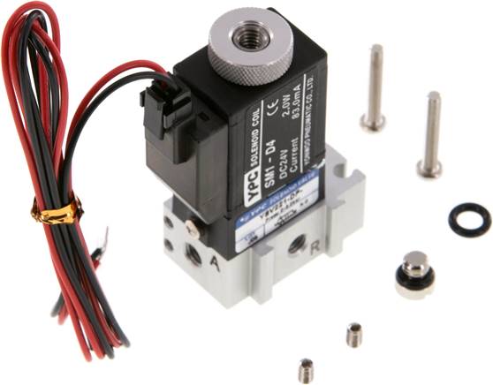 3/2 M5 NO Magneetventiel 24V DC 0-8bar/0-112psi 2-pins Stekker YPC