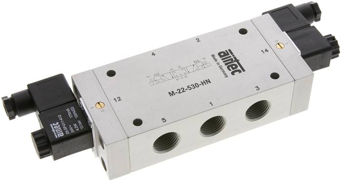 válvula solenoide de 5/3 G1/2'' de centro cerrado 12V DC 3-10bar/42-140psi Airtec