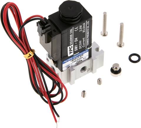 3/2 M5 NC Electroválvula 24V DC 0-8bar/0-112psi Conector de 2 polos YPC