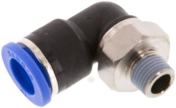 10mm x R1/8'' 90deg Winkel-Steckverschraubung mit Außengewinde Messing/PA 66 NBR kurze Hülse drehbar [2 Stück]