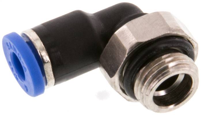 Raccord enfichable coudé 90° 4mm x G1/8'' avec filetage mâle laiton/PA 66 NBR à manchon court rotatif [2 pièces].