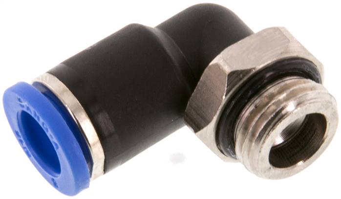 Raccord enfichable coudé 90deg 8mm x G1/4'' avec filetage mâle laiton/PA 66 NBR à manchon court rotatif [2 pièces].