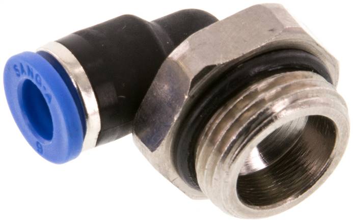 Raccord enfichable coudé 90deg 6mm x G3/8'' avec filetage mâle laiton/PA 66 NBR à manchon court rotatif [2 pièces].