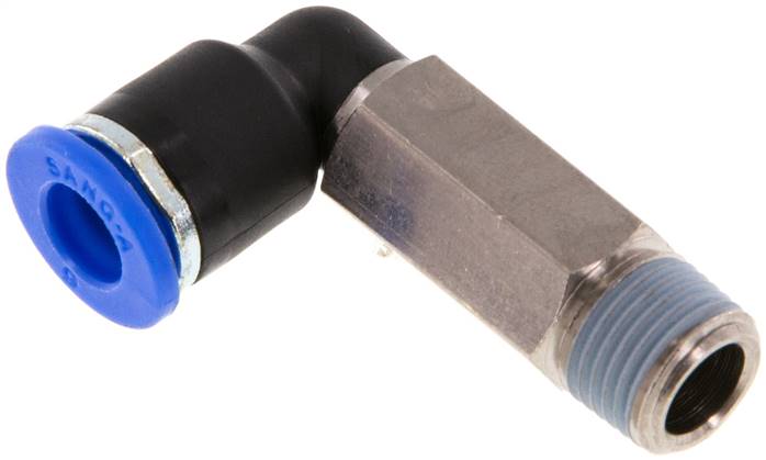 Racor de 6mm x R1/8'' 90deg con rosca macho Latón/PA 66 NBR Manguito largo giratorio [2 piezas]