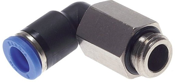 Raccord enfichable coudé 90deg 3mm x M 5 avec filetage mâle Laiton/PA 66 NBR Manchon long rotatif [2 Pièces].
