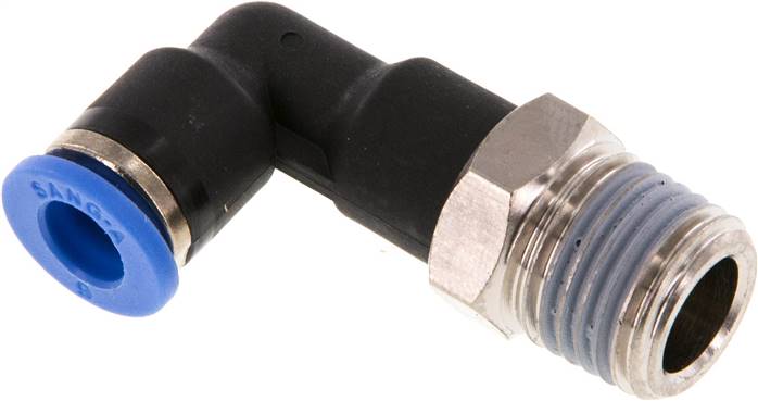 Raccord enfichable coudé 90° 6mm x R1/4'' avec filetage mâle Laiton/PA 66 NBR Long Corps Rotatif [5 Pièces].