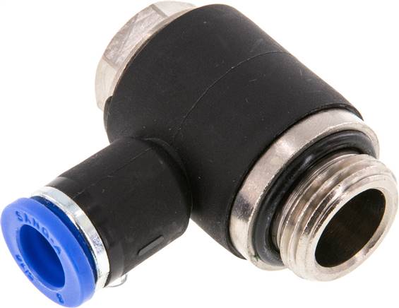 Raccord enfichable coudé 90deg 8mm x G3/8'' avec filetage mâle laiton/PA 66 NBR rotatif [2 pièces].