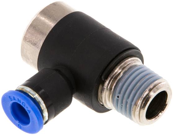 Raccord enfichable coudé 90° en L 6mm x R1/4'' avec filetage mâle Laiton/PA 66 NBR Hexagone intérieur orientable [2 pièces].