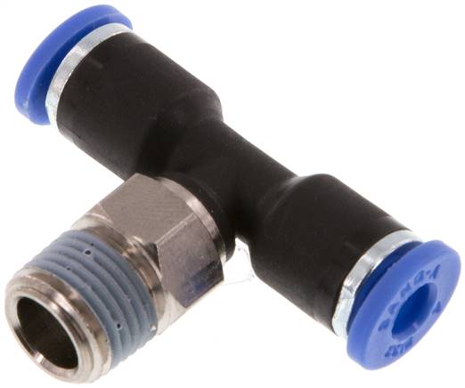 Raccord enfichable en T Inline 4mm x R1/8'' avec filets mâles Laiton/PA 66 NBR Rotatif [2 Pièces]