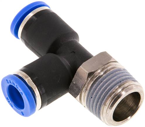 Racor en T en ángulo recto de 8mm x R3/8'' con rosca macho latón/PA 66 NBR giratorio [2 piezas]