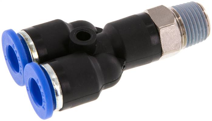 Raccord enfichable en Y 6mm x R1/8'' avec filetage mâle Laiton/PA 66 NBR Rotatif [2 Pièces]