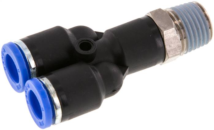 Racor en Y de 8mm x R1/4'' con rosca macho Latón/PA 66 NBR giratorio [2 piezas]