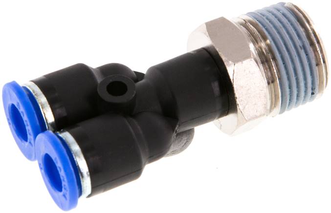 Racor rápido en Y de 6mm x R3/8'' con rosca macho Latón/PA 66 NBR giratorio [2 piezas]