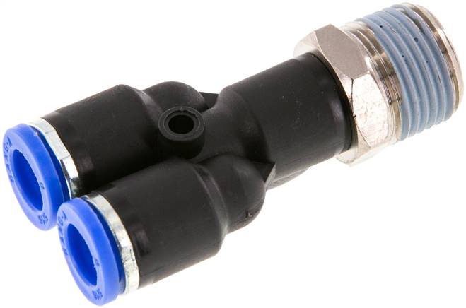 Racor rápido en Y de 8mm x R3/8'' con rosca macho Latón/PA 66 NBR giratorio [2 piezas]