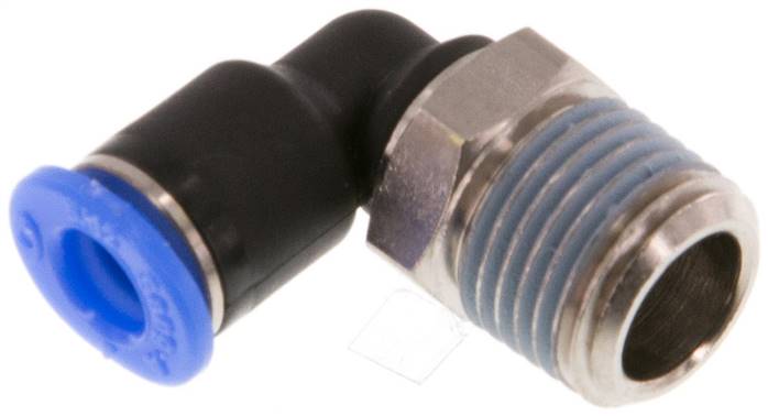 Raccord enfichable coudé 90deg 4mm x R1/8'' avec filetage mâle laiton/PBT NBR à manchon court, rotatif et compact [2 pièces].