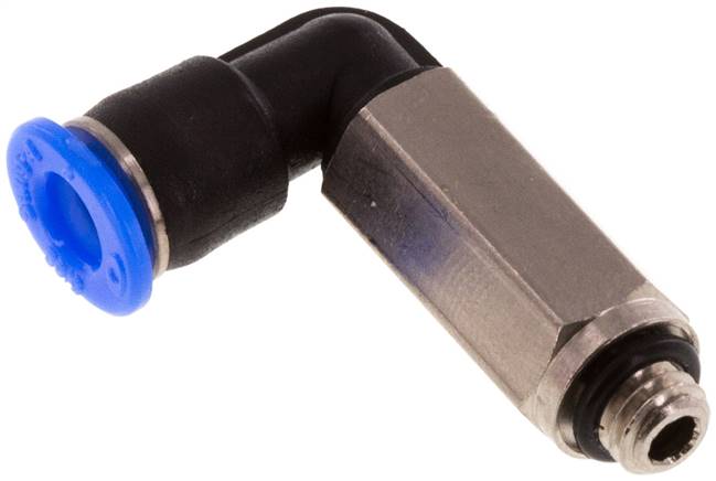 Raccord enfichable coudé 90° 4mm x M 5 avec filetage mâle laiton/PBT NBR à longue durée de vie, rotatif et compact [2 pièces].