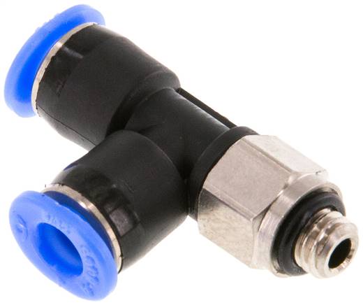 Racor en T de ángulo recto de 4 mm x M 5 con rosca macho de latón/PBT NBR Diseño compacto y giratorio [2 piezas]