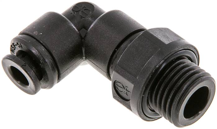 Raccord enfichable coudé 90deg 5mm x G1/4'' avec filetage mâle POM NBR rotatif [2 pièces].