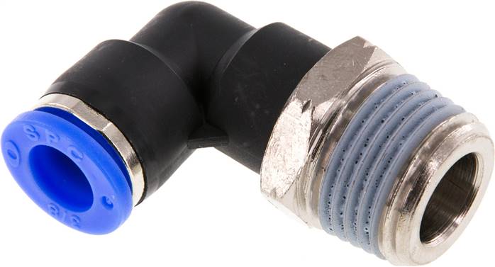 Raccord enfichable coudé 90° 3/8'' x 1/2'' NPT avec filetage mâle laiton/PBT NBR rotatif [2 pièces].
