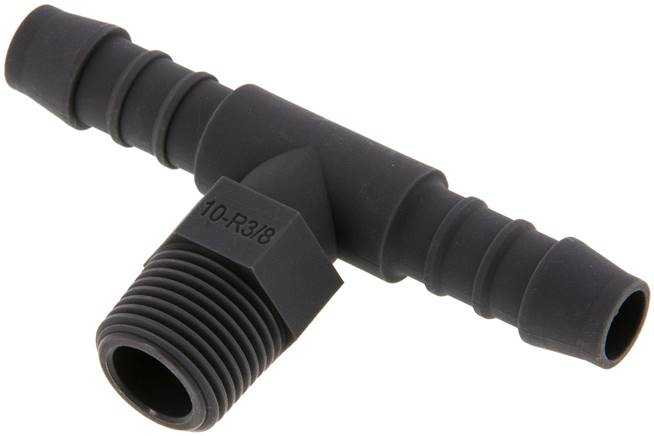 Embout de tuyau en te 10 mm et R3/8'' PA 6 avec filetage mâle [5 pièces].