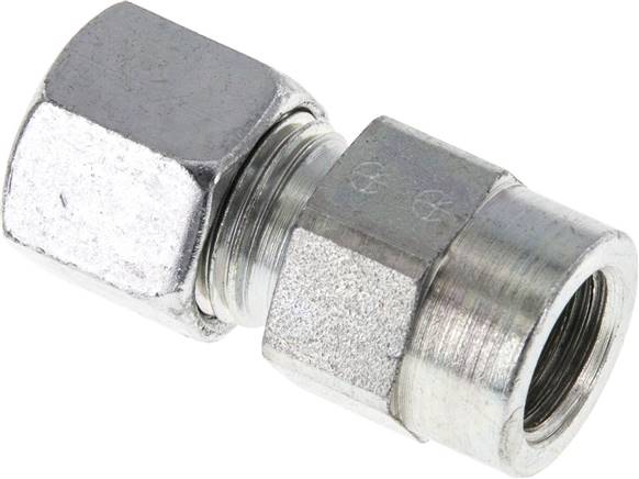 10L & G1/4'' Zink plated Steel Straight Cutting Fitting with Female Threads for Pressure Gauges 315 bar ISO 8434-1 [2 Pieces]