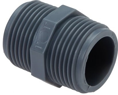 Reduzier-Doppelnippel G3/8'' x G1/2'' Polypropylen (pp) 10bar (140,5psi) FDA 24mm Hex [2 Stück]